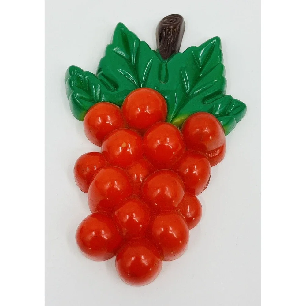 Vintage 3D Refrigerator Magnets Molded Plastic Grapes and Watermelon